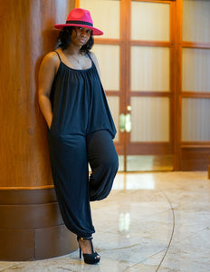 Black Shoulder Strap Jumpsuit with Pockets