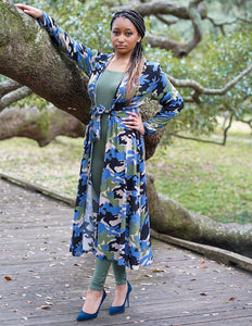 Blue Camo Jacket With Belt