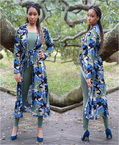 Blue Camo Jacket With Belt