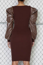 Load image into Gallery viewer, Choco Faux Leather Sleeve Dress