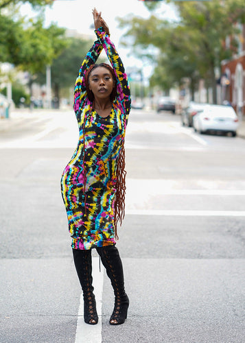 Color Burst Mesh Print Dress
