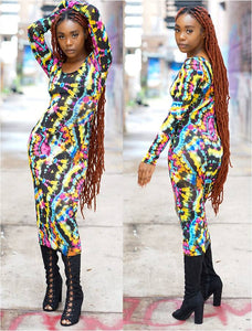 Color Burst Mesh Print Dress