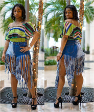 Load image into Gallery viewer, High Low Two Tone Fringe Denim Shorts