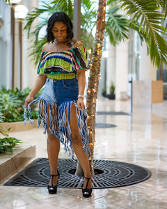 High Low Two Tone Fringe Denim Shorts
