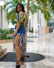 Load image into Gallery viewer, High Low Two Tone Fringe Denim Shorts