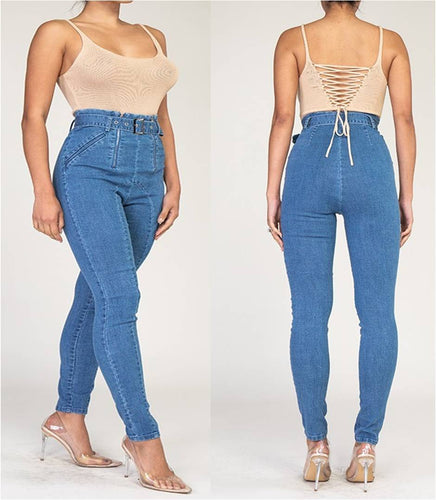 Double Zipper Front Belted Jeans