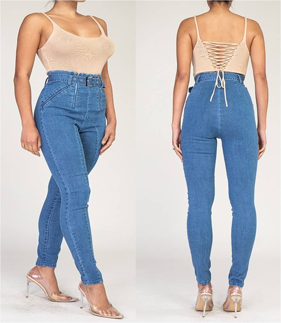 Double Zipper Front Belted Jeans