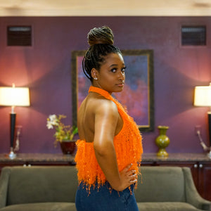 Orange Shaggy Halter Top