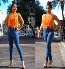 Load image into Gallery viewer, Orange Shaggy Halter Top