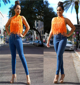 Orange Shaggy Halter Top